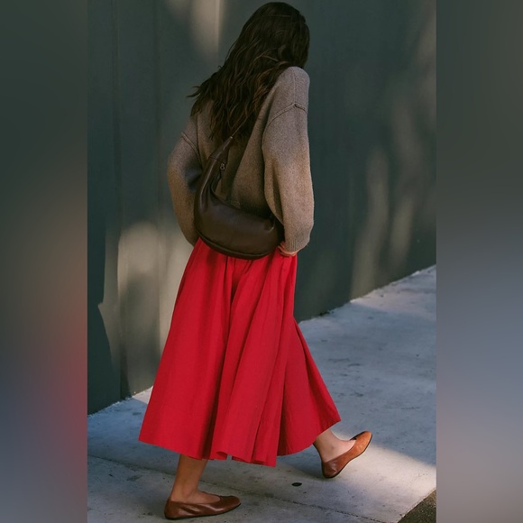 Free People Free-est Lowen Summer Cotton Midi Skirt in Cherry Red size Large - Picture 7 of 13